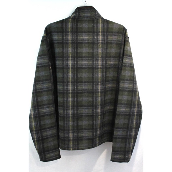 John Wayne Shirt Fleece Jacket size 2XL Green Plaid Mock 1/4 Snap Up Long Sleeve - Picture 6 of 8